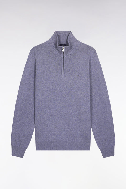 Pull col camionneur en laine et coton bleu gris - Image 2