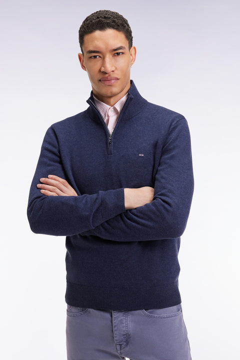 Pull col camionneur en laine et coton bleu - Image 1