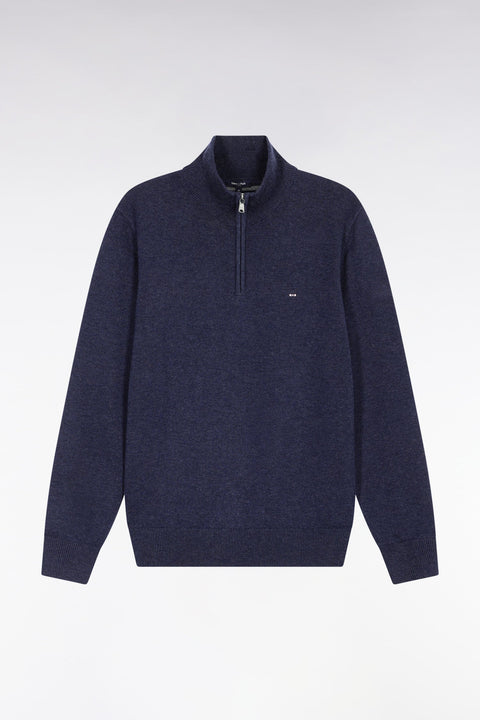 Pull col camionneur en laine et coton bleu - Image 2
