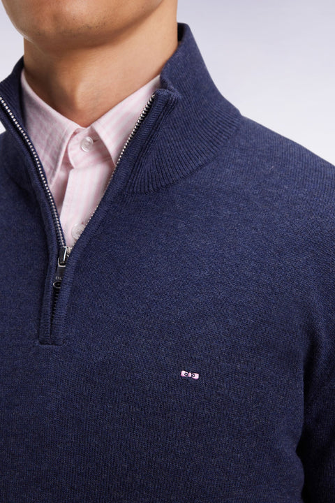 Pull col camionneur en laine et coton bleu - Image 3