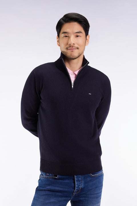 Pull col camionneur en laine et coton bleu foncé - Image 1