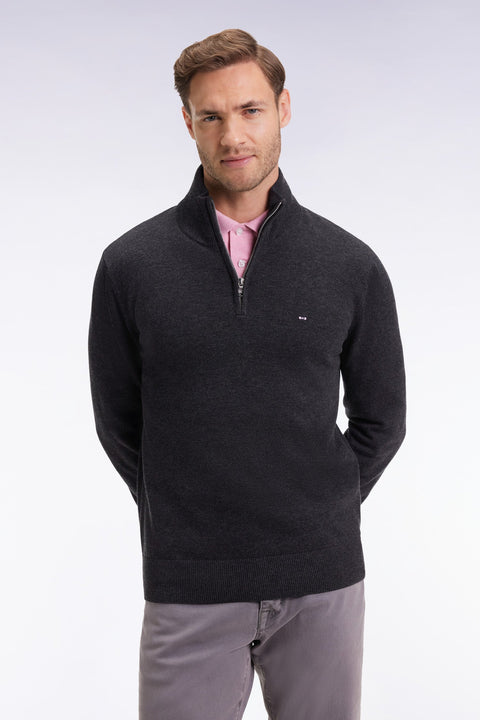Pull col camionneur en laine et coton gris foncé - Image 1