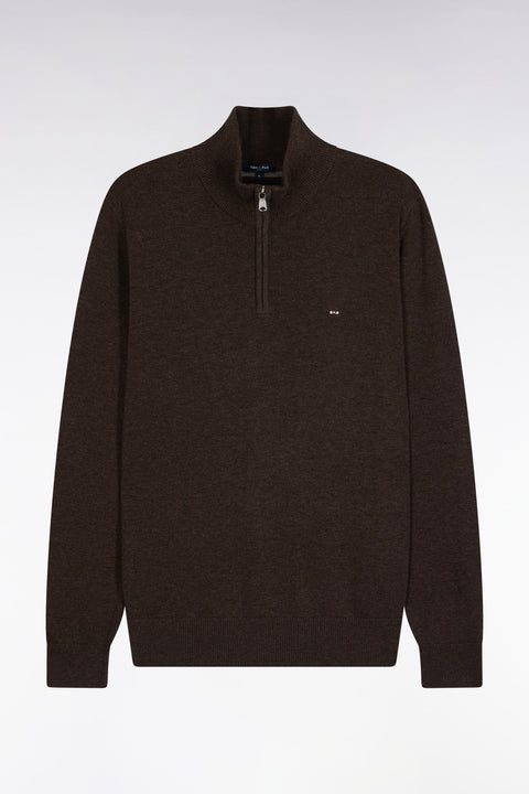 Pull col camionneur en laine et coton marron - Image 2
