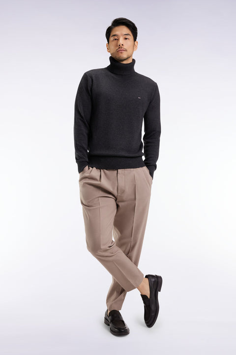 Pull col roulé en laine et coton gris foncé - Image 2