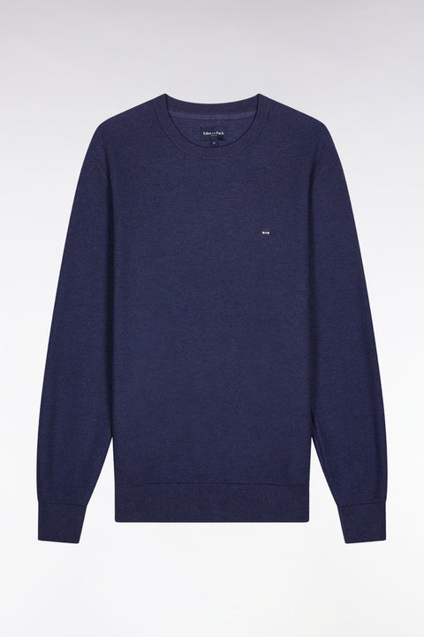 Pull col rond en coton nid d'abeille marine - Image 2