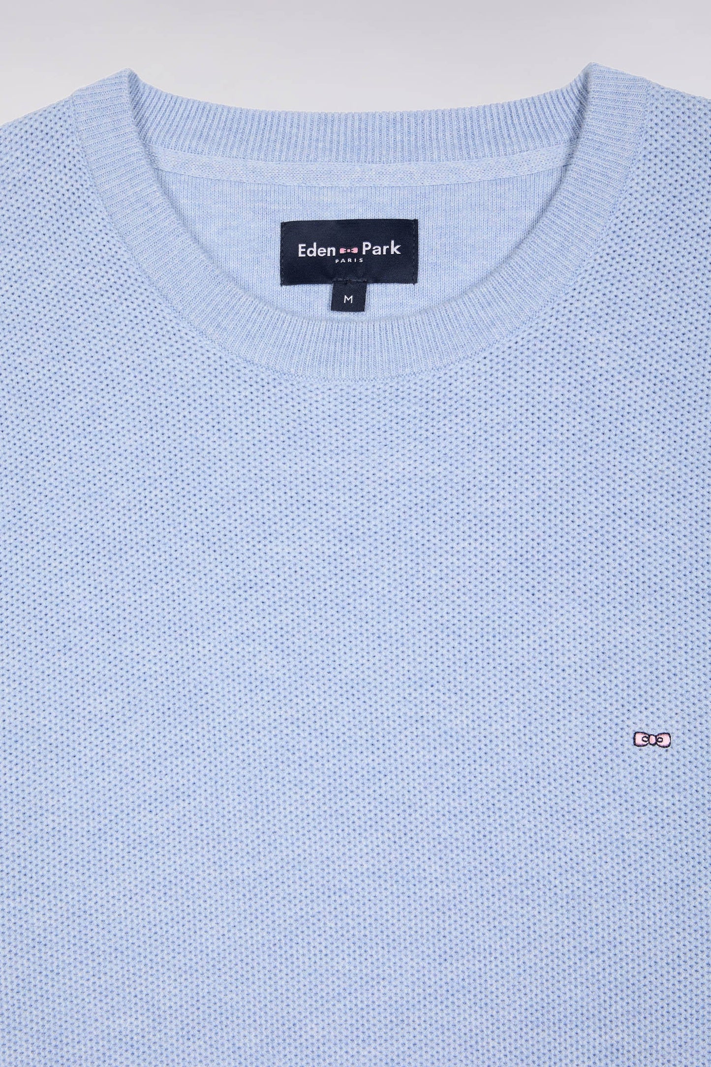 Pull col rond en coton nid d'abeille ciel