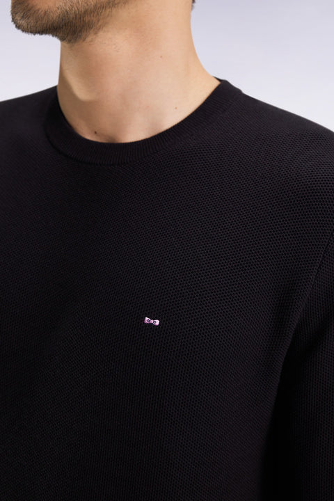Pull col rond en coton nid d'abeille noir - Image 3