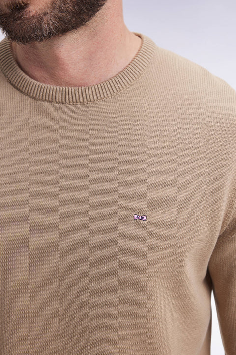 Pull col rond en coton épais beige - Image 3
