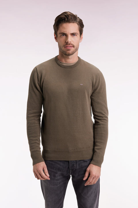 Pull col rond en coton épais kaki - Image 1