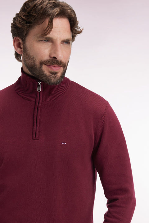 Pull col camionneur en coton épais bordeaux - Image 3
