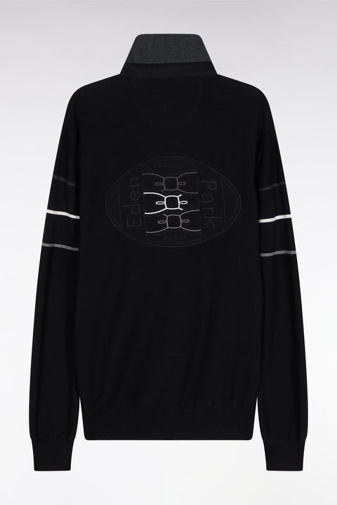 Pull col maillot en coton noir dos brodé - Image 2