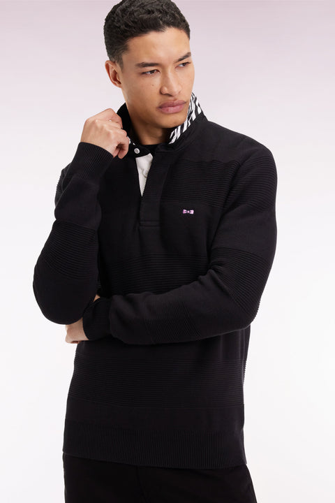 Pull col maillot en coton marine à effet de rayure - Image 3