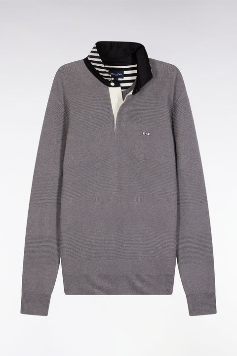 Pull col maillot en coton gris à effet de rayure - Image 2