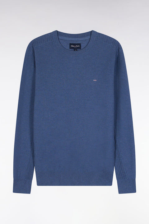 Pull col rond en coton nid d'abeille bleu - Image 2