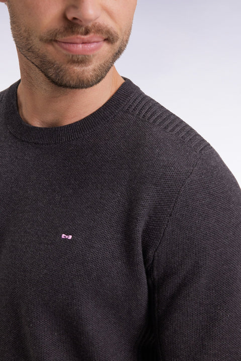 Pull col rond en coton nid d'abeille gris foncé - Image 3