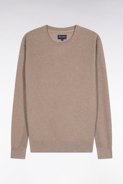Pull col rond en coton nid d'abeille marron - Image 2