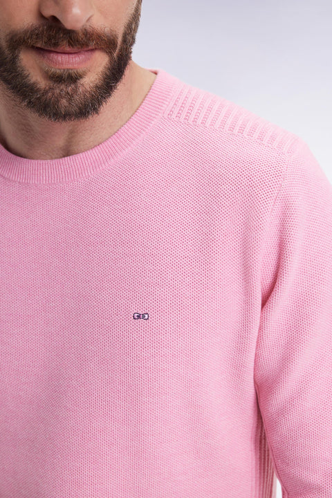 Pull col rond en coton nid d'abeille rose - Image 3