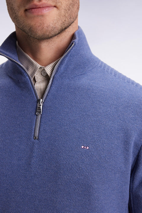 Pull col camionneur en coton nid d'abeille bleu - Image 3