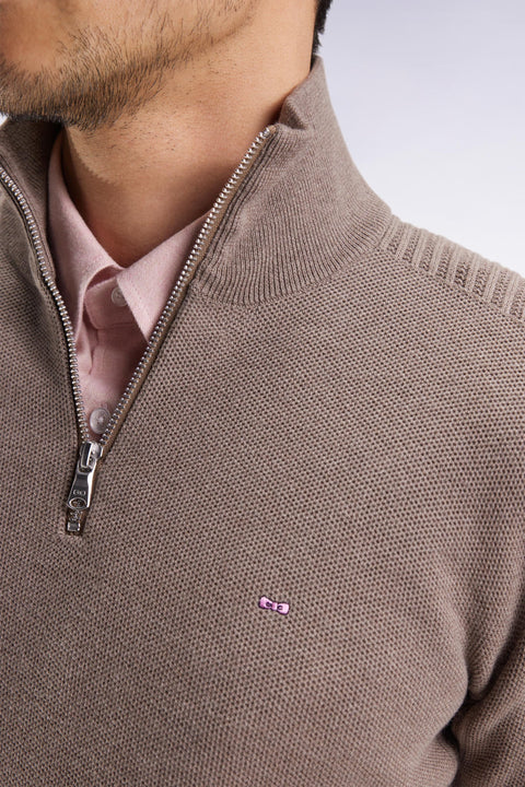Pull col camionneur en coton nid d'abeille marron - Image 3
