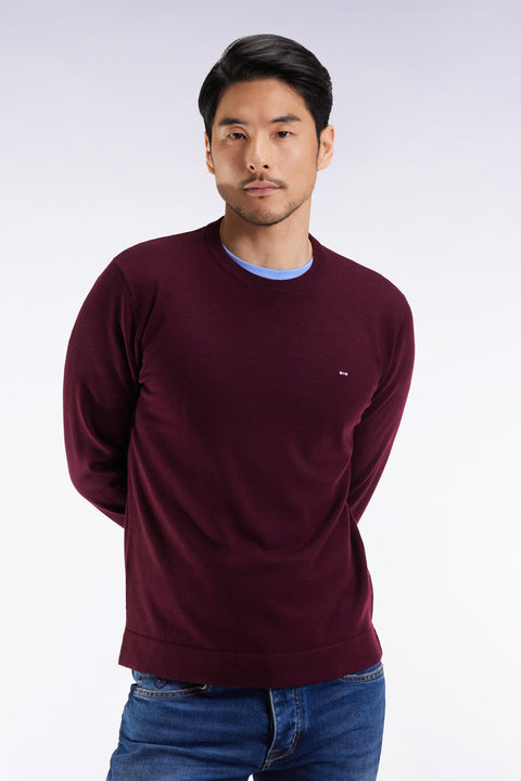 Pull col rond en laine mérinos bordeaux - Image 1