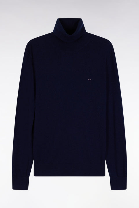 Pull col roulé en laine vierge et cachemire marine - Image 2
