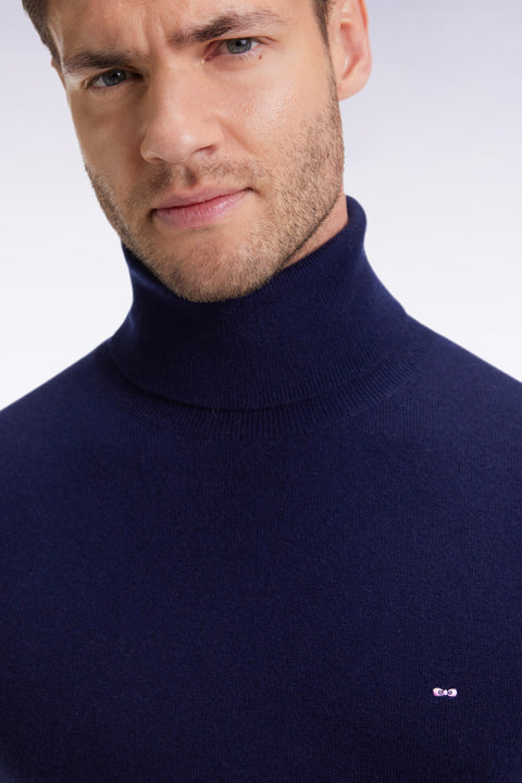 Pull col roulé en laine vierge et cachemire marine - Image 3
