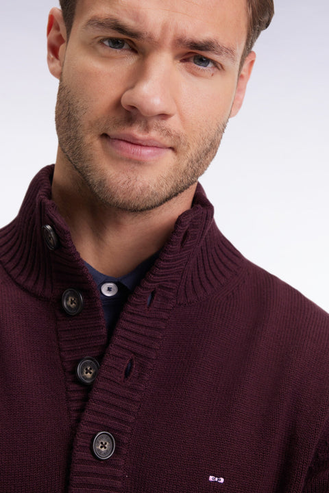 Pull col montant épais en laine et coton bordeaux - Image 3