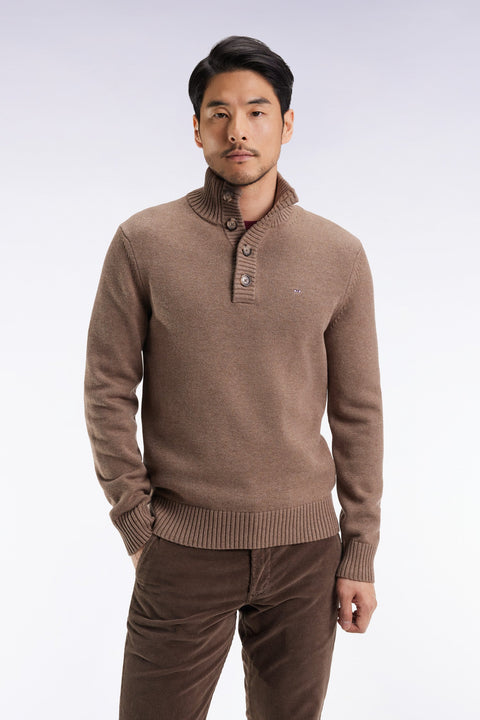 Pull col montant épais en laine et coton marron - Image 1