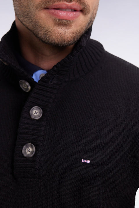 Pull col montant épais en laine et coton noir - Image 3
