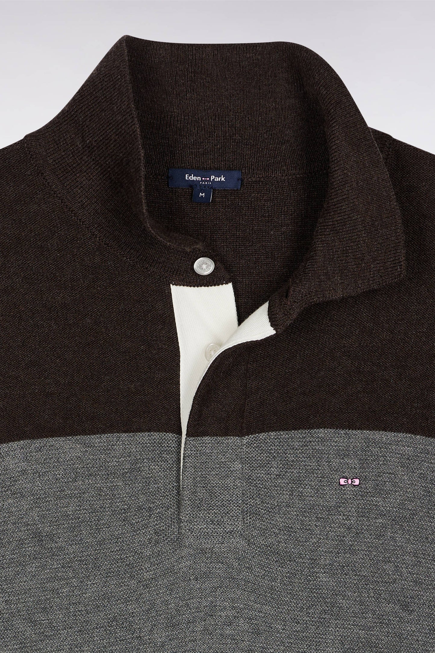 Pull col maillot en laine et coton marine marron et gris