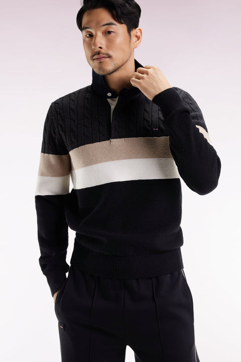 Pull col maillot en laine et coton torsadé noir et gris - Image 3