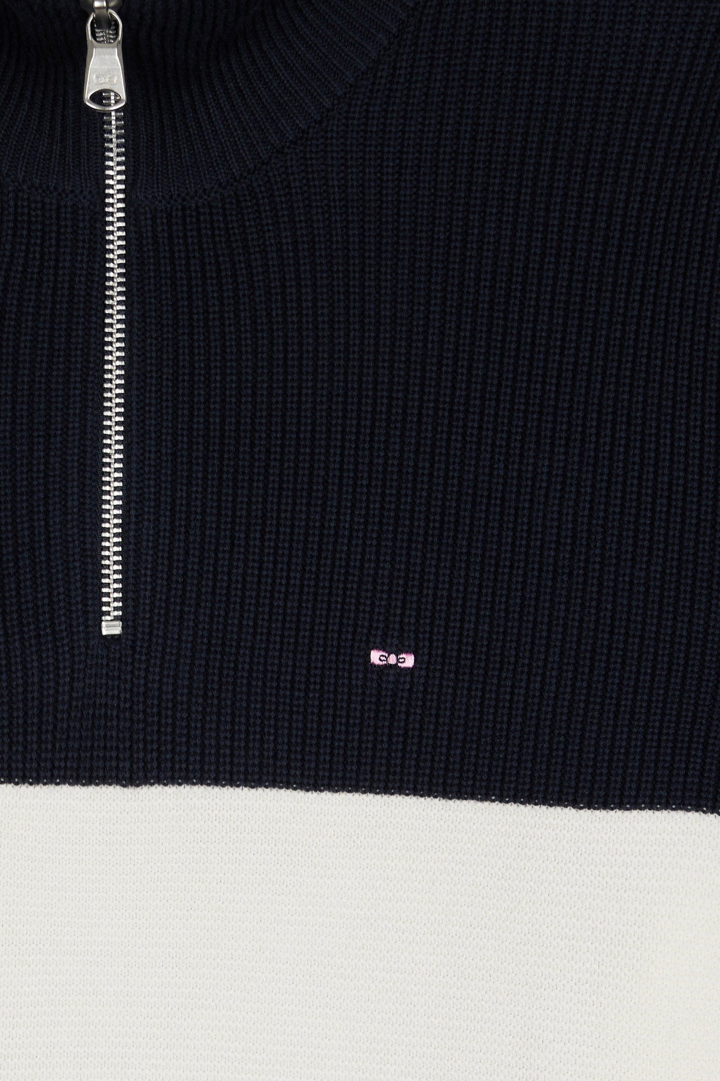 Pull col camionneur en coton marron et marine à effet de rayure