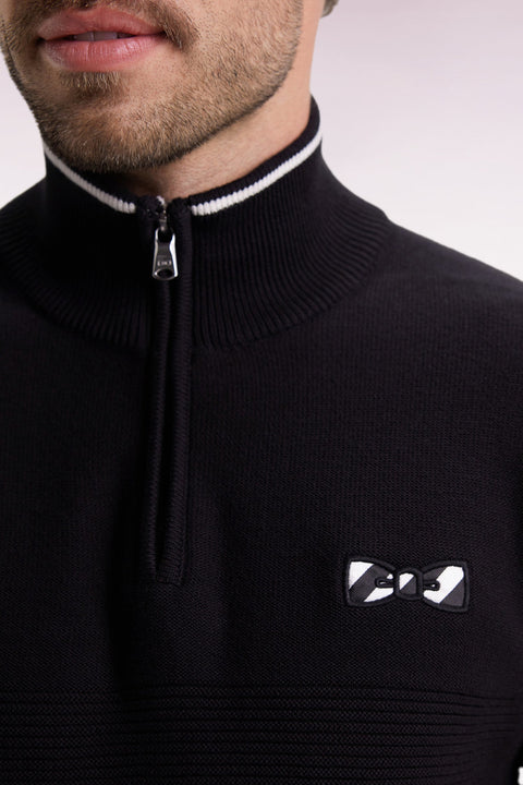 Pull col camionneur en coton noir à nœud papillon - Image 3