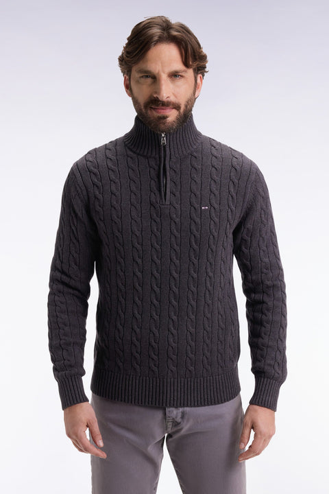 Pull col camionneur en coton torsadé gris - Image 1