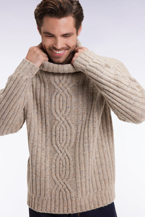 Pull col roulé en laine vierge mélangée beige - Image 3
