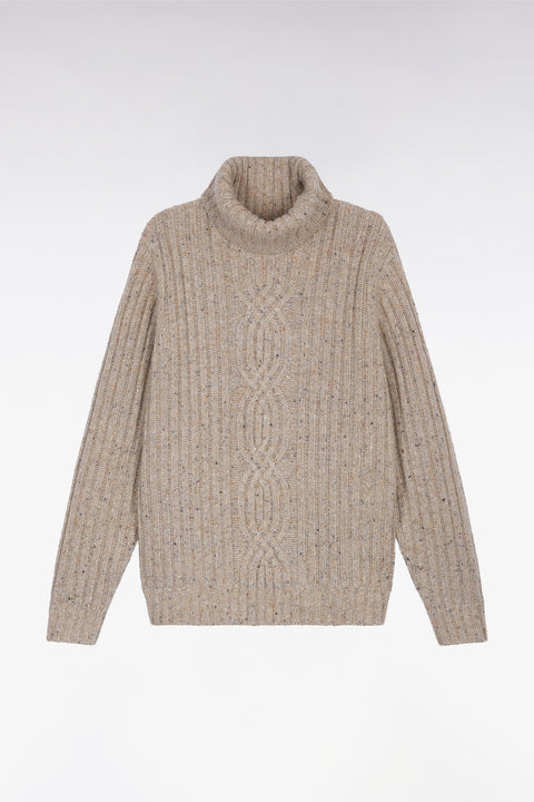 Pull col roulé en laine vierge mélangée beige - Image 2