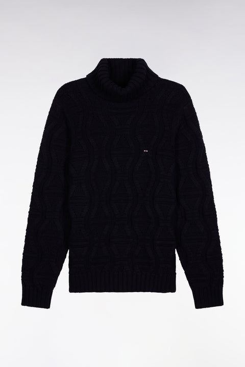 Pull épais à col roulé en laine et coton marine - Image 2