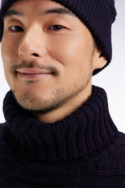 Pull épais à col roulé en laine et coton marine - Image 3