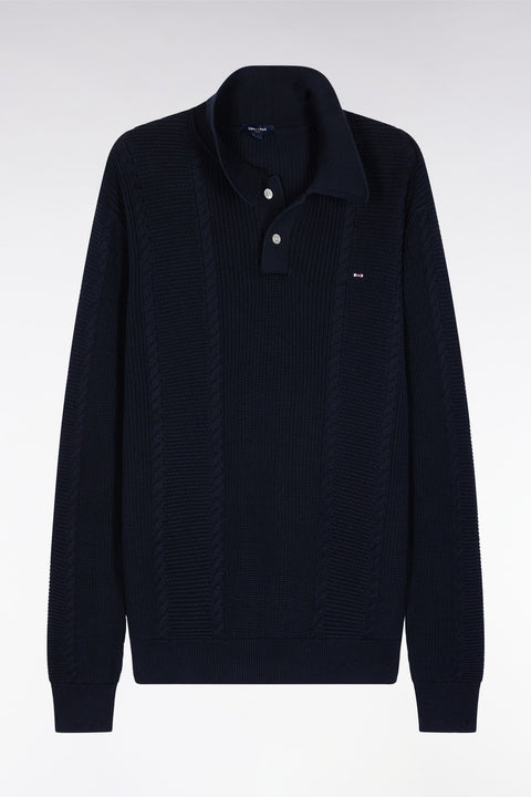 Pull à col polo bleu en coton marine - Image 2