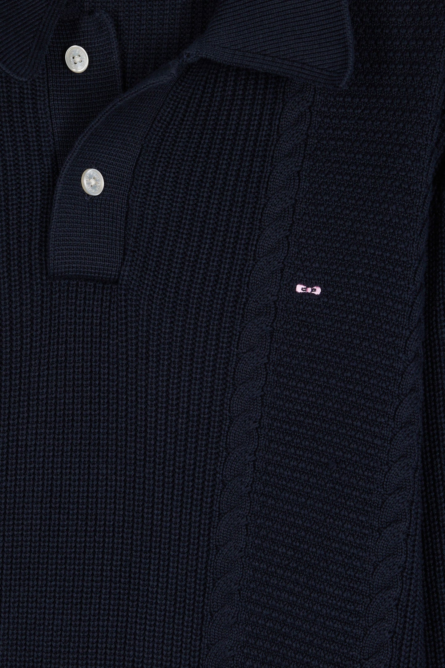 Pull à col polo bleu en coton marine