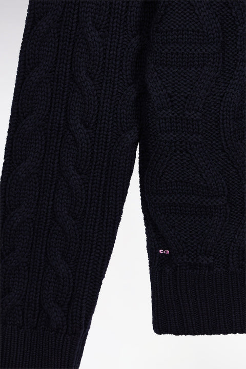 Pull col rond en laine et coton torsadé marine - Image 2