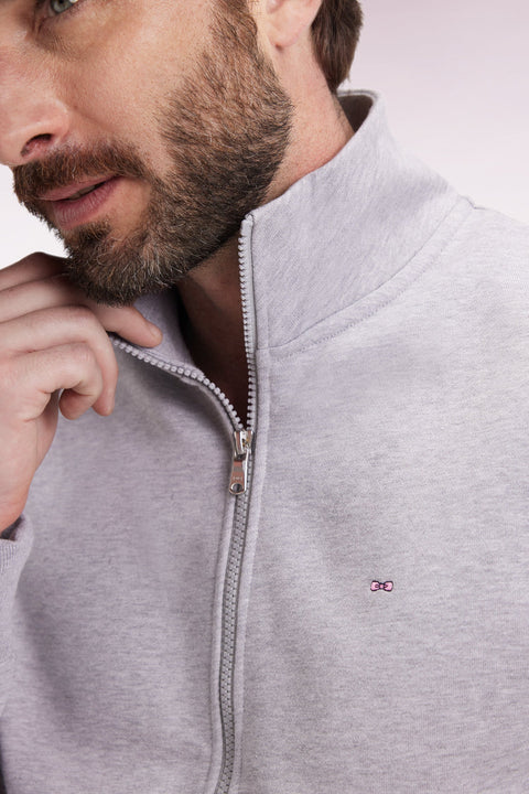 Sweatshirt zippé en coton gris coupe droite - Image 3