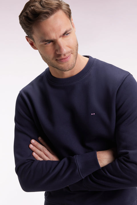 Sweatshirt à col rond en coton marine coupe droite - Image 3