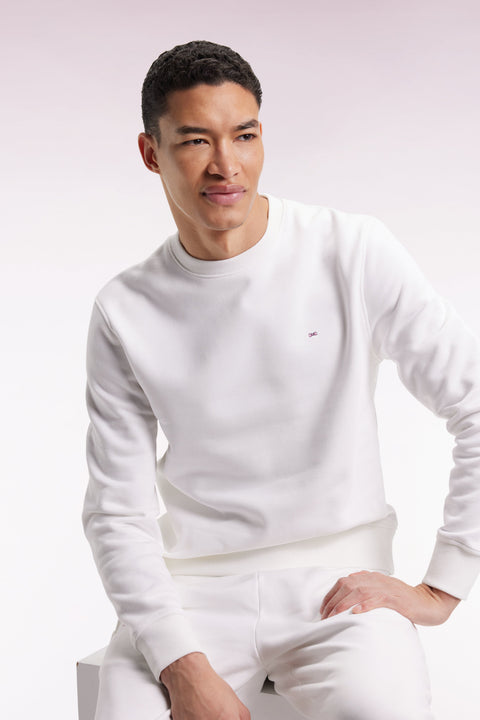 Sweatshirt à col rond en coton blanc coupe droite - Image 3