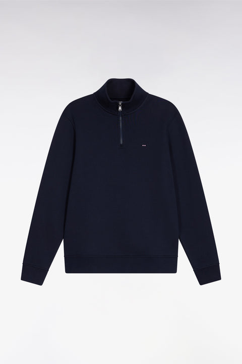 Sweatshirt à col montant zippé en molleton coton marine - Image 2