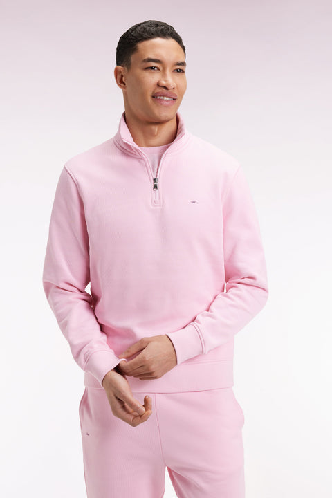 Sweatshirt à col montant zippé en molleton coton rose - Image 3