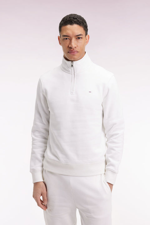 Sweatshirt à col montant zippé en molleton coton blanc - Image 1