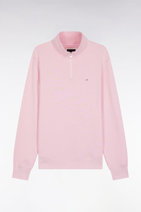 Sweatshirt à col montant zippé en molleton coton rose - Image 2