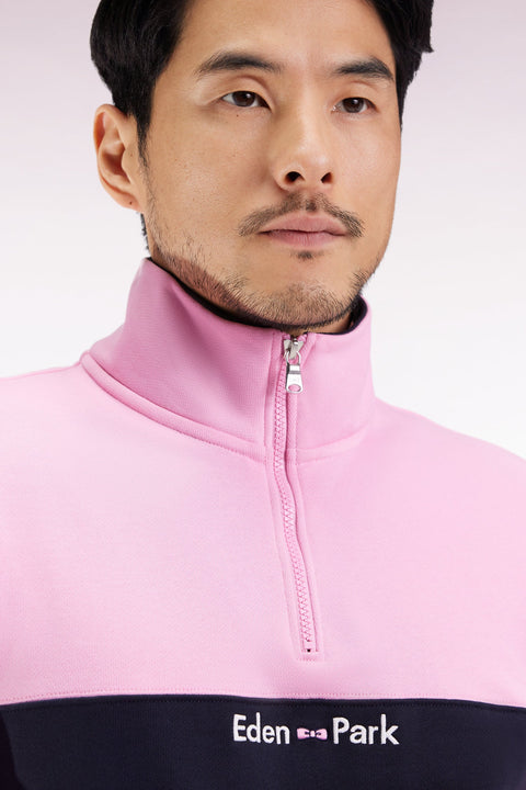 Sweatshirt col camionneur en molleton bicolore rose - Image 3