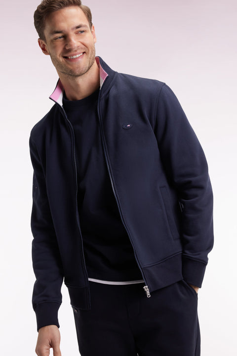 Sweatshirt zippé en coton marine broderie 10 coupe droite - Image 3